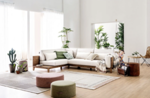 Ghế sofa góc viền gỗ hiện đại 